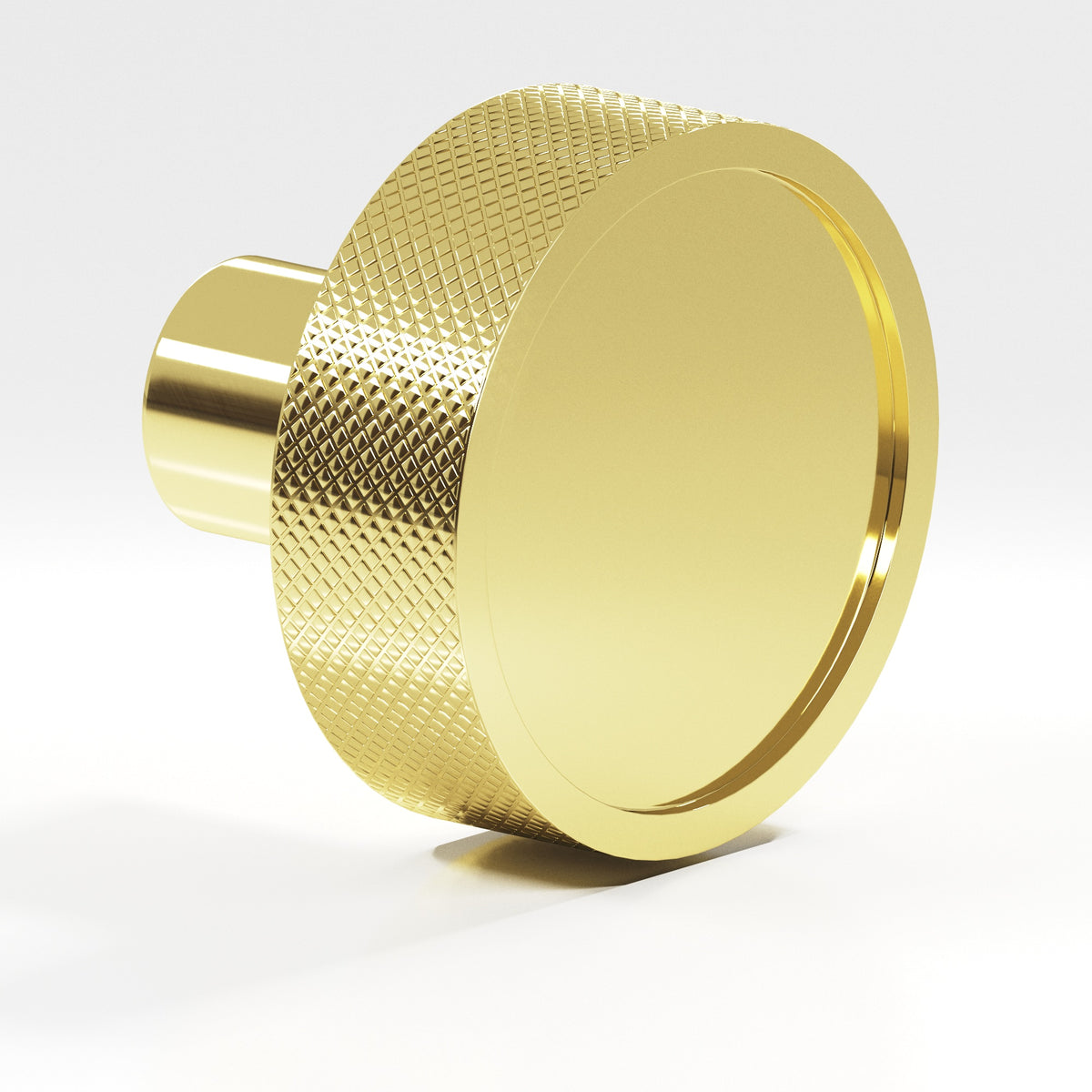 Colonial Bronze 595 Diamond-Knurled Disc Knob with Straight Post, 1-1/4 in Diameter - Polished Brass