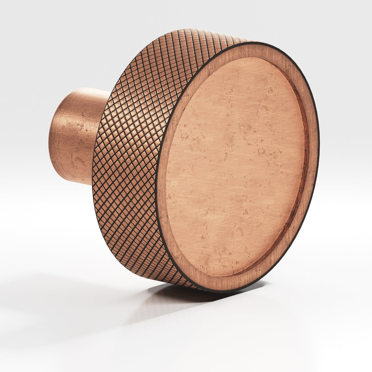 Colonial Bronze 595 Diamond-Knurled Disc Knob with Straight Post, 1-1/4 in Diameter - Distressed Antique Copper