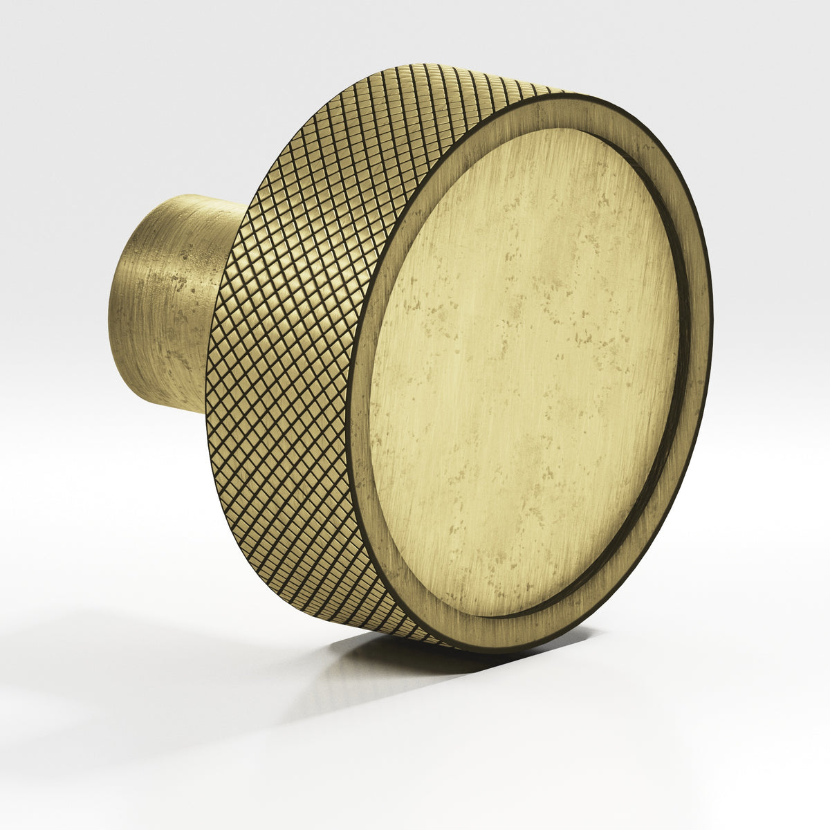 Colonial Bronze 595 Diamond-Knurled Disc Knob with Straight Post, 1-1/4 in Diameter - Distressed Antique Brass