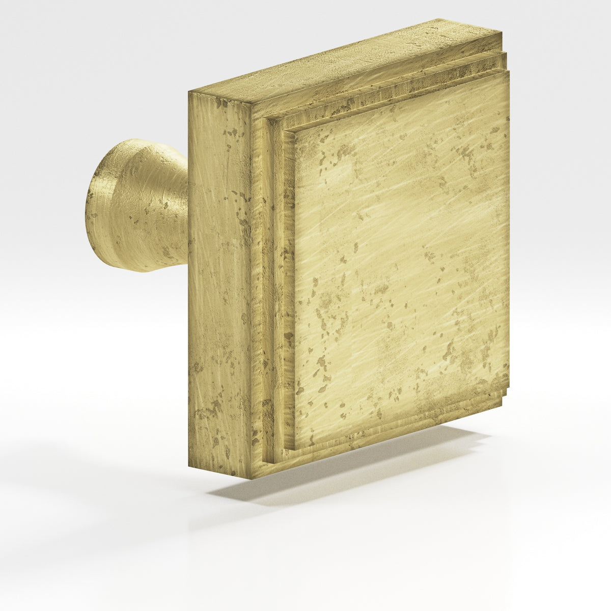 Colonial Bronze 623 Stepped Square Knob with Flared Post, 1 in - Distressed Antique Brass
