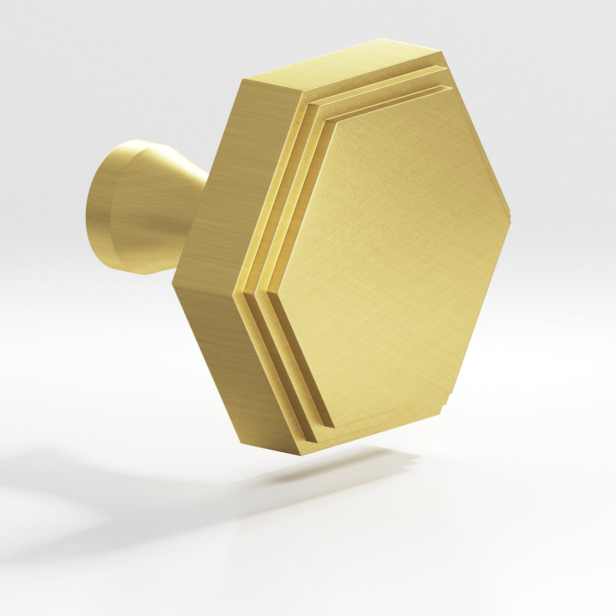 Colonial Bronze 626 Stepped Hexagonal Knob with Flared Post, 1 in - Matte Satin Brass