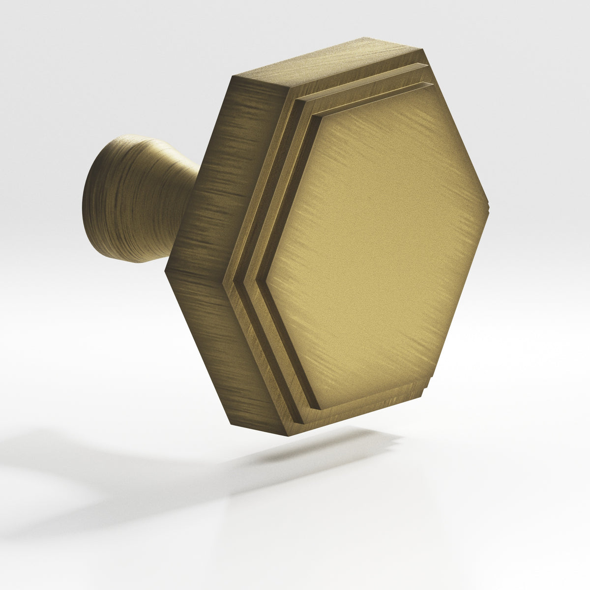 Colonial Bronze 626 Stepped Hexagonal Knob with Flared Post, 1 in - Matte Antique Satin Brass