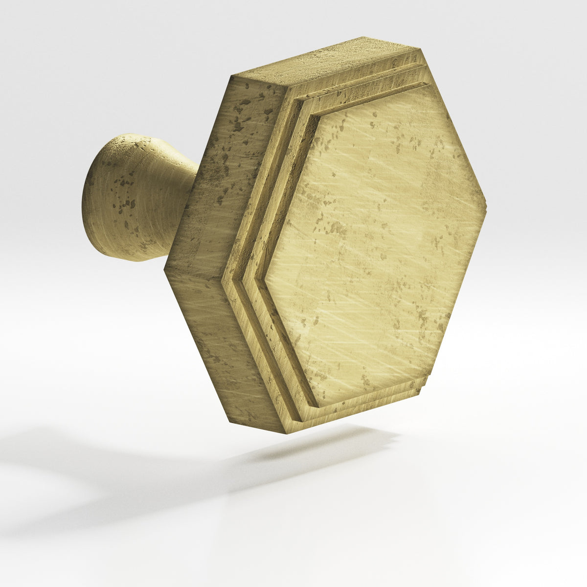 Colonial Bronze 626 Stepped Hexagonal Knob with Flared Post, 1 in - Distressed Antique Brass