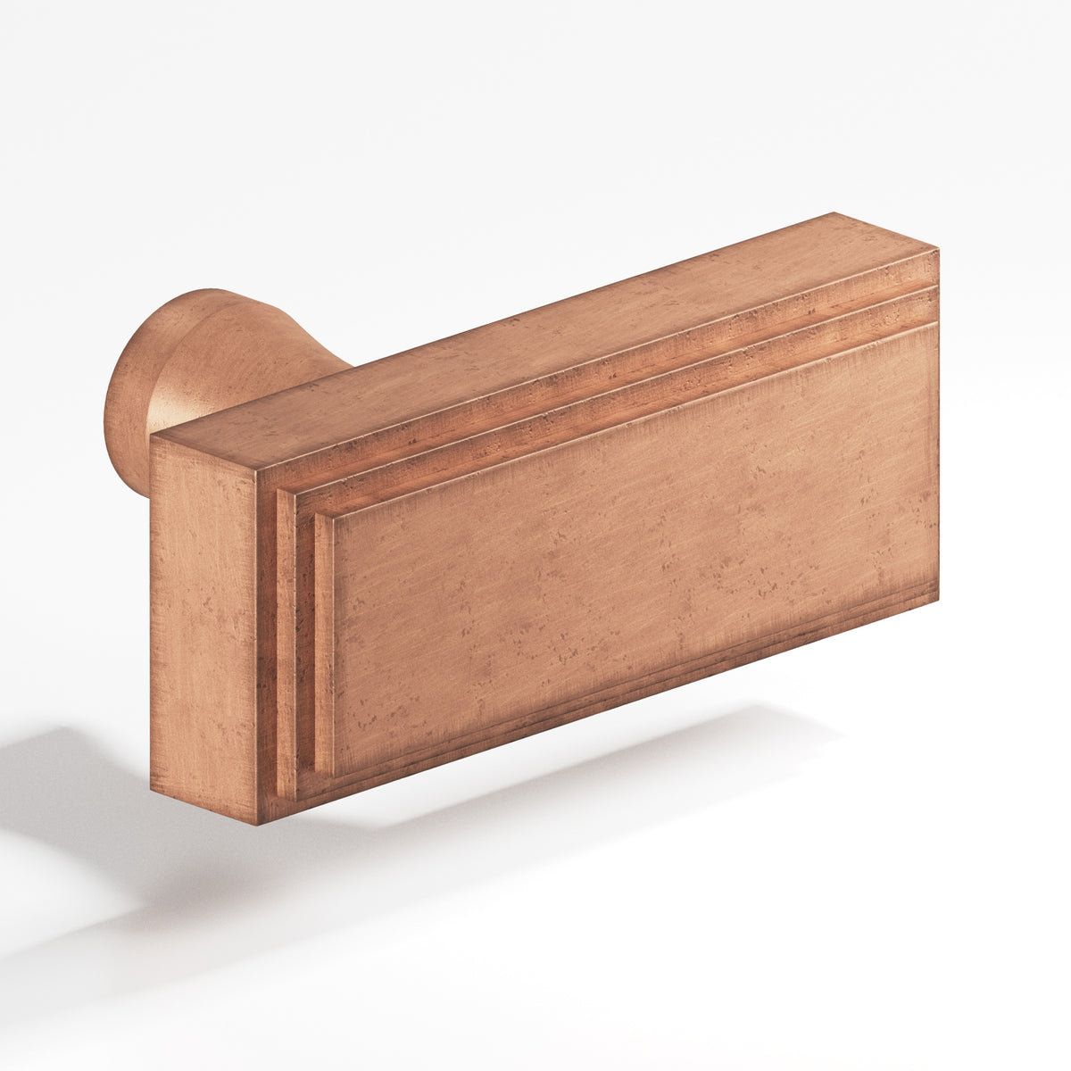 Colonial Bronze 940 Stepped Rectangular T-Knob with Flared Post, 2 in - Distressed Antique Copper