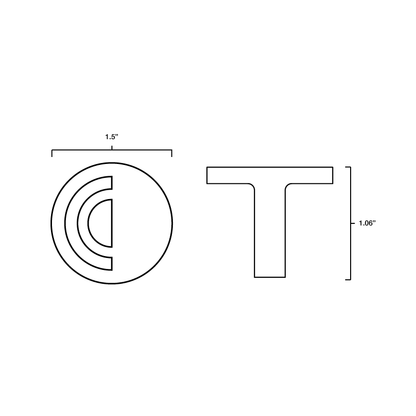 Tech specs with dimensions of Hapny Horizon Knob in all finishes