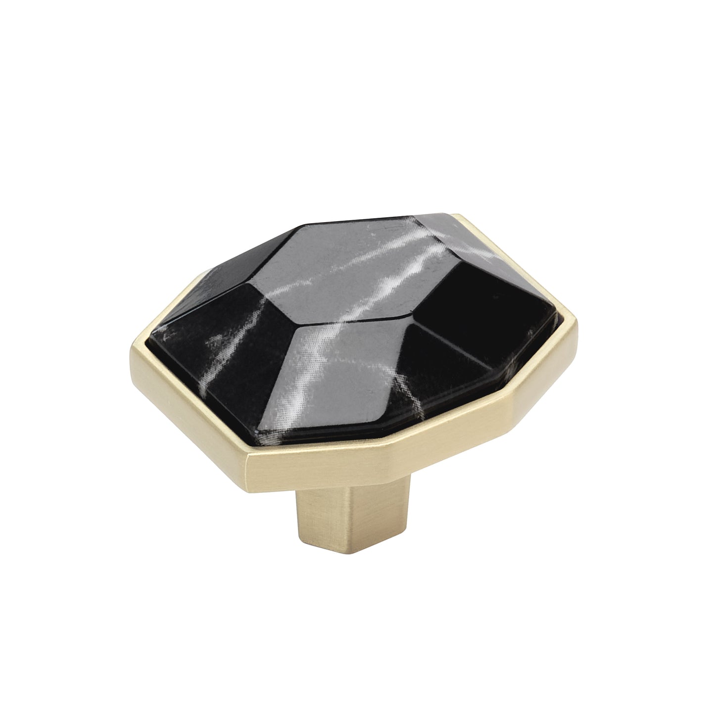 Amerock Carrione Knob - 1-5/8 inch (41mm) Length - Marble Black/Golden Champagne