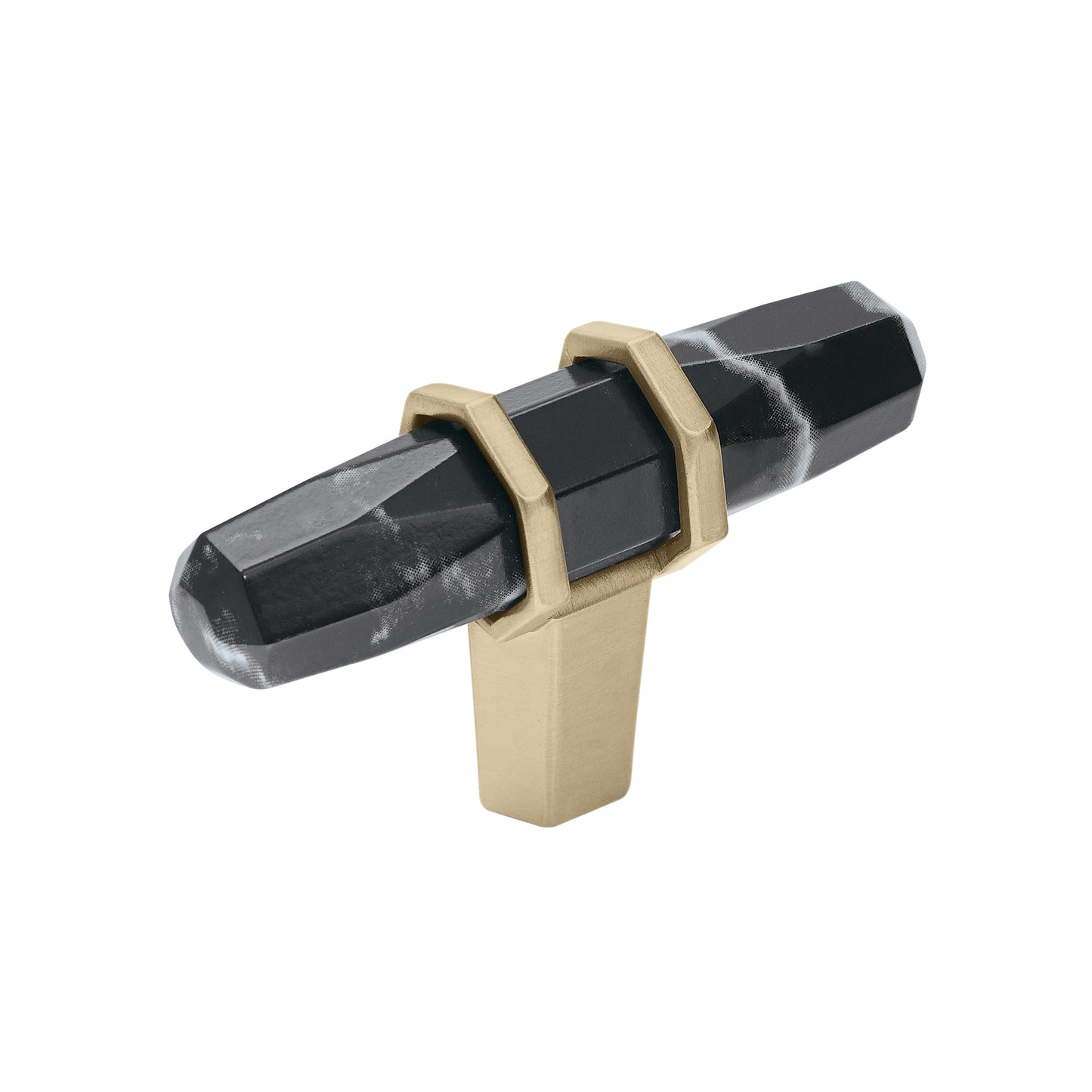 Amerock Carrione Knob - 2-1/2 inch (64mm) Length - Marble Black/Golden Champagne