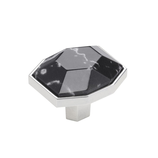 Amerock Carrione Knob - 1-5/8 inch (41mm) Length - Marble Black/Polished Chrome
