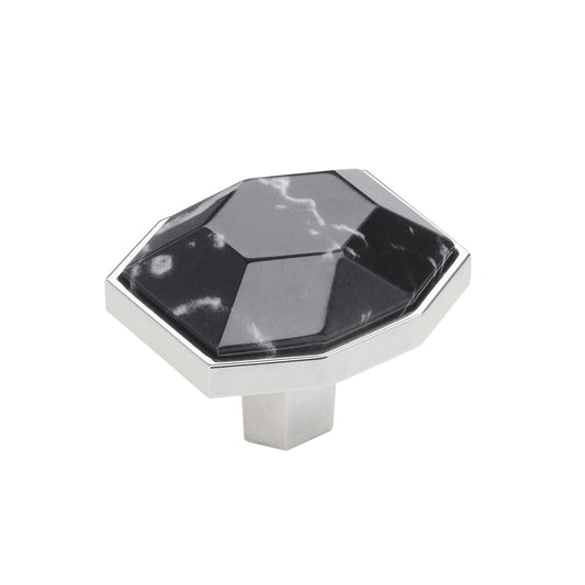 Amerock Carrione Cabinet Knob - Marble Black/Polished Chrome