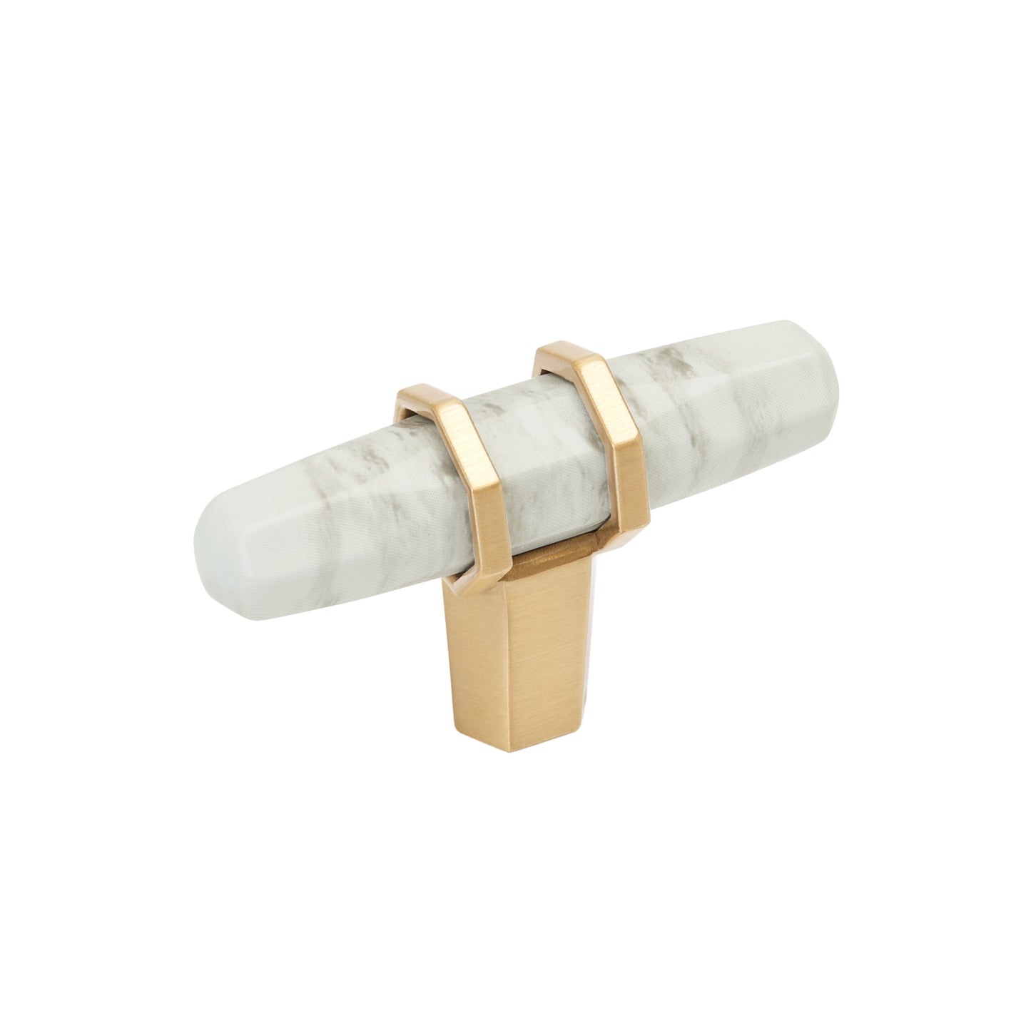Amerock Carrione Knob - 2-1/2 inch (64mm) Length - Marble White/Champagne Bronze