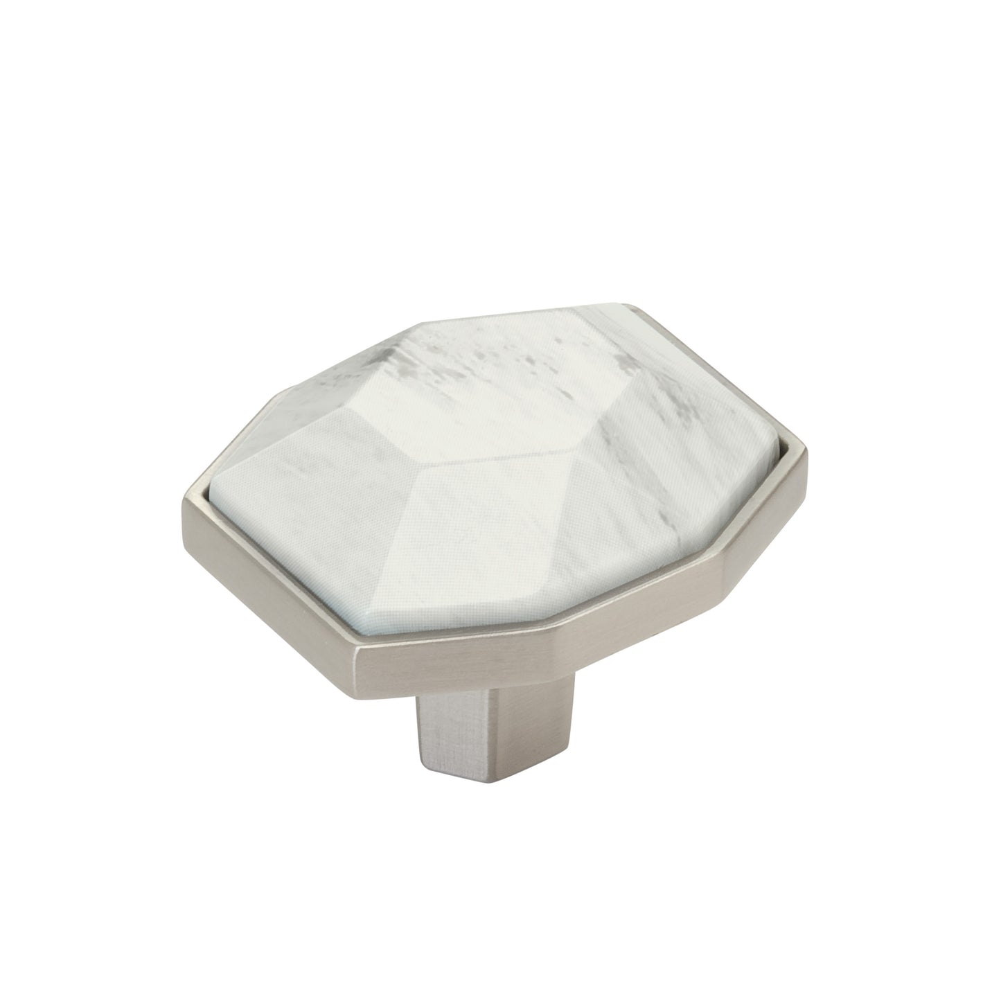 Amerock Carrione Knob - 1-5/8 inch (41mm) Length - Marble White/Satin Nickel