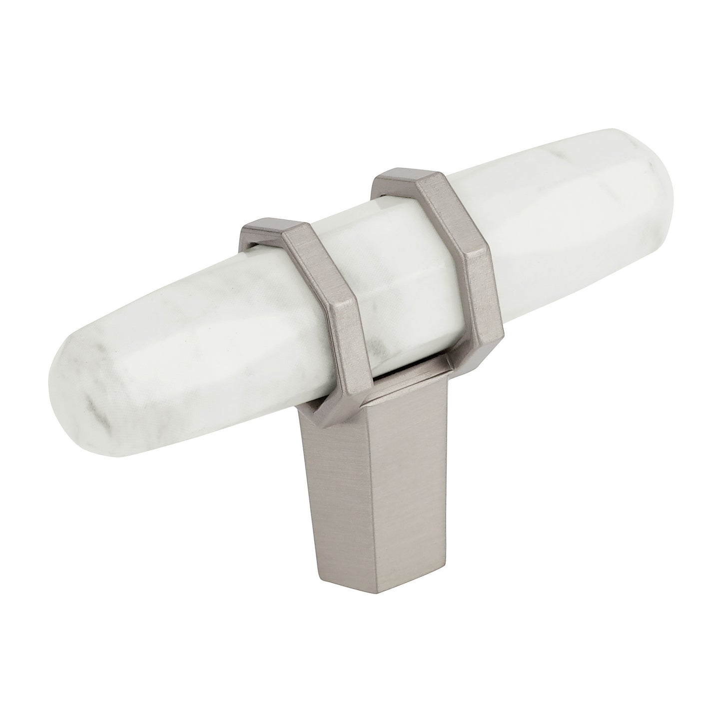 Amerock Carrione Knob - 2-1/2 inch (64mm) Length - Marble White/Satin Nickel