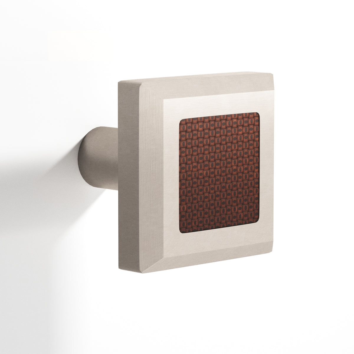 Tanner's Craft L126 leather cabinet knob in Matte Satin Nickel
