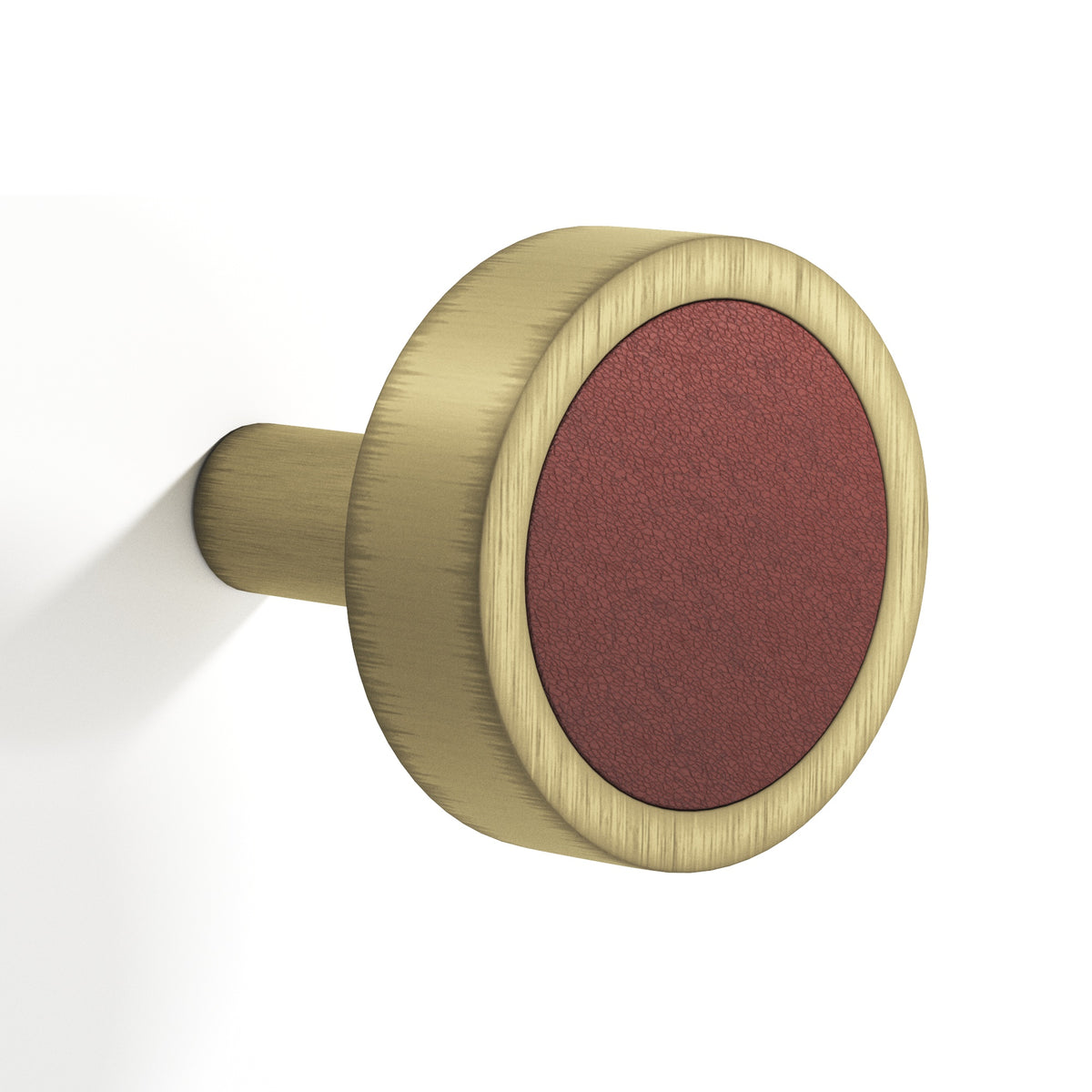 Tanner's Craft L510 leather cabinet knob in Matte Antique Satin Brass