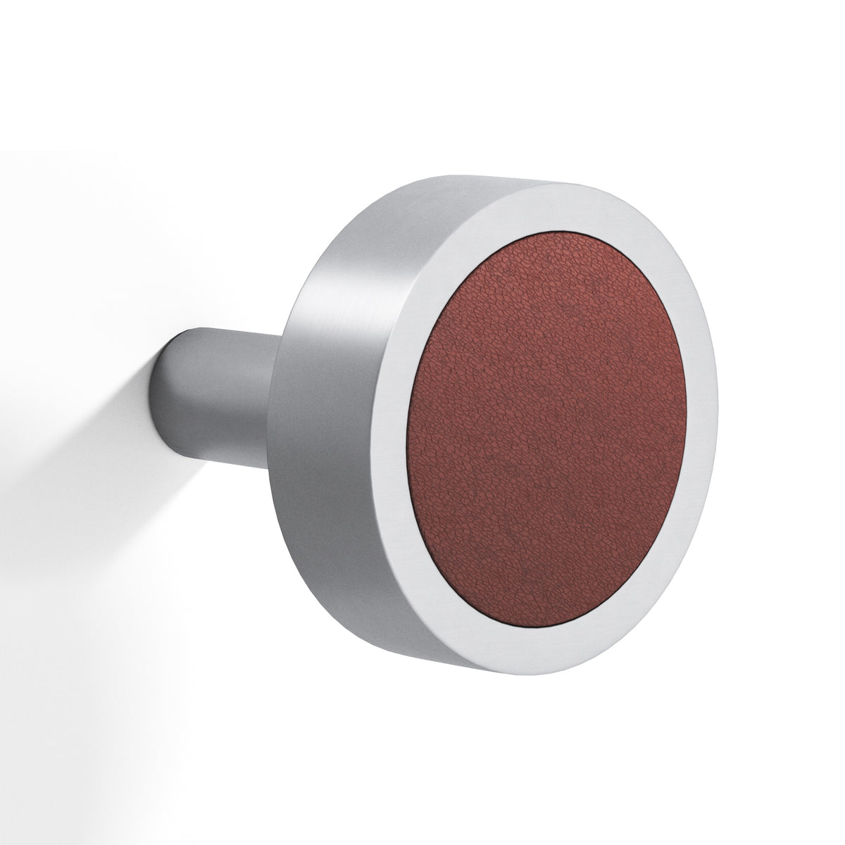 Tanner's Craft L510 leather cabinet knob in Matte Satin Chrome