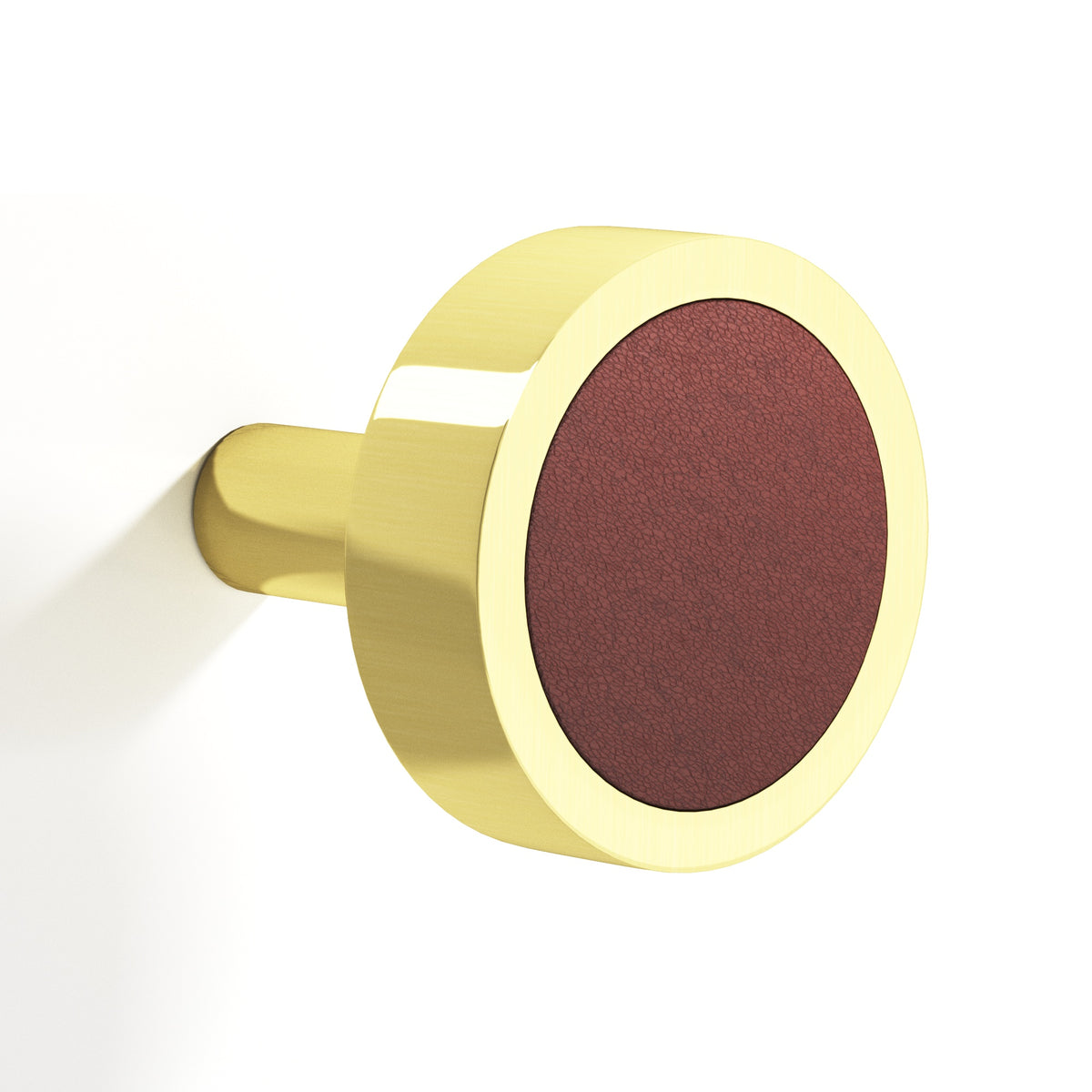 Tanner's Craft L510 leather cabinet knob in Unlacquered Polished Brass