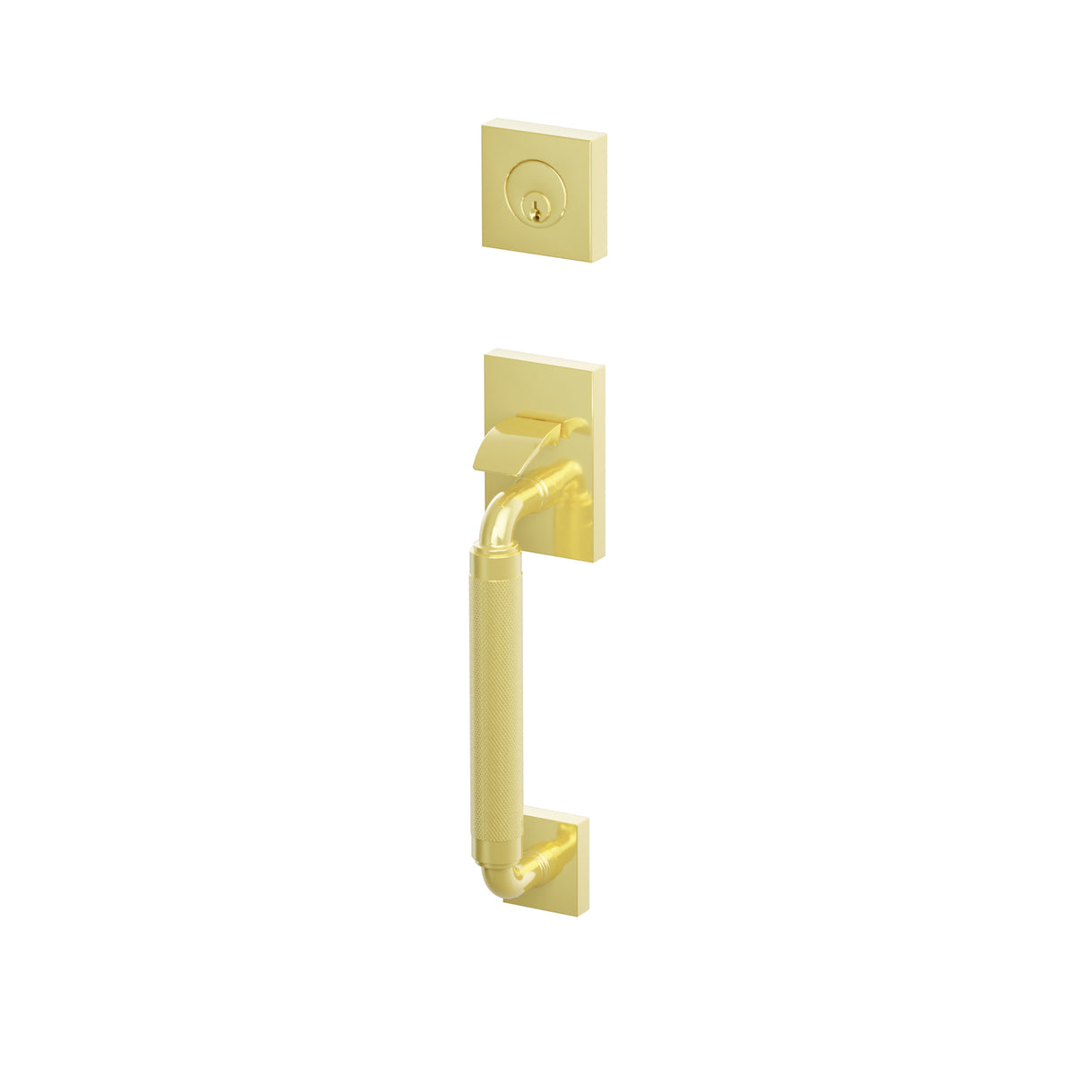 Emtek SELECT R-Bar Knurled Sectional Entrance Handleset – Unlacquered Brass