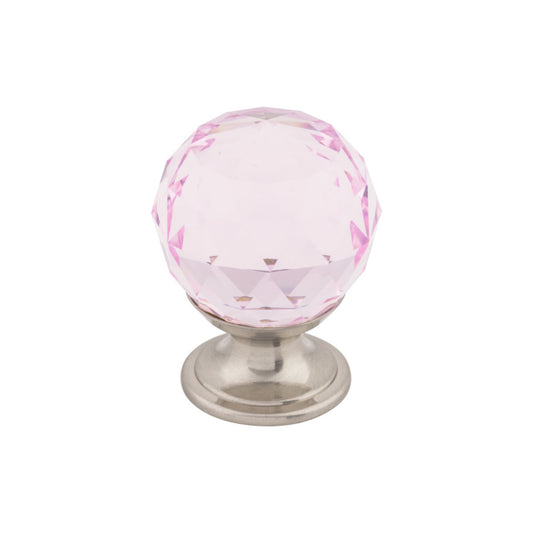 Top Knobs Pink Crystal 1 1/8" Diameter Round Knob - Brushed Satin Nickel