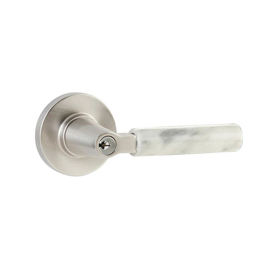 SELECT Key In L-Square White Marble Lever – keyed, satin-nickel