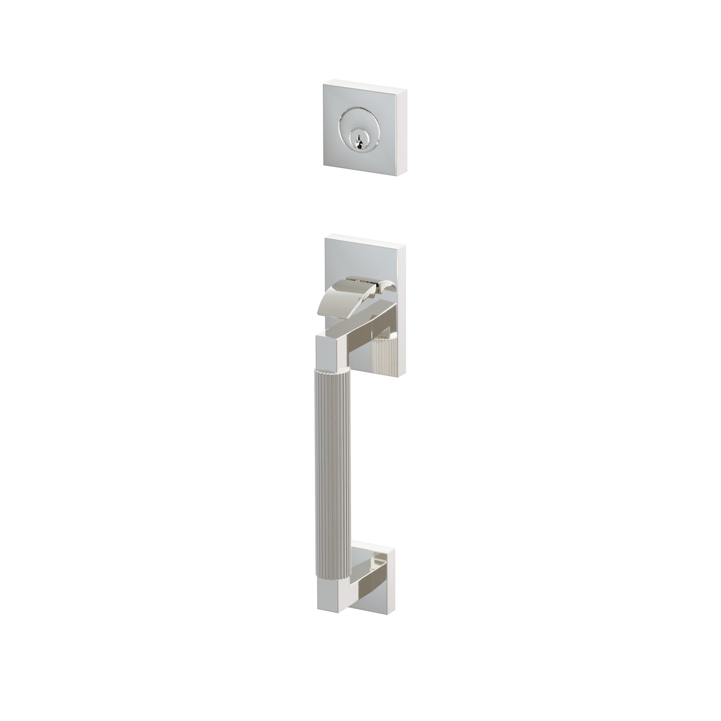 Emtek SELECT L-Square Straight Knurled Sectional Entrance Handleset – Polished Nickel