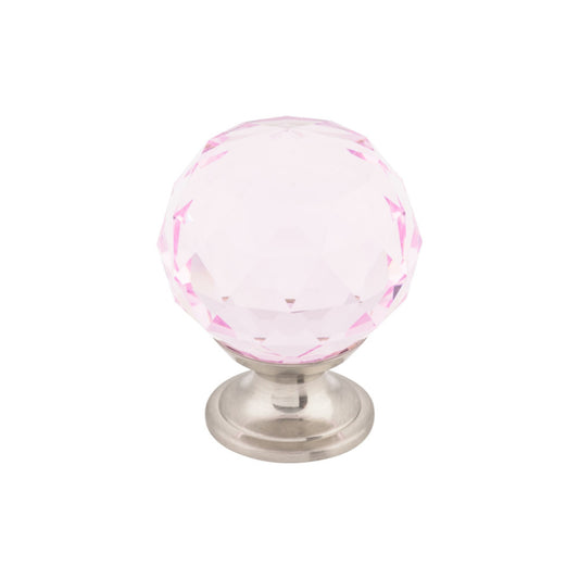 Top Knobs Pink Crystal 1 3/8" Diameter Round Knob - Brushed Satin Nickel