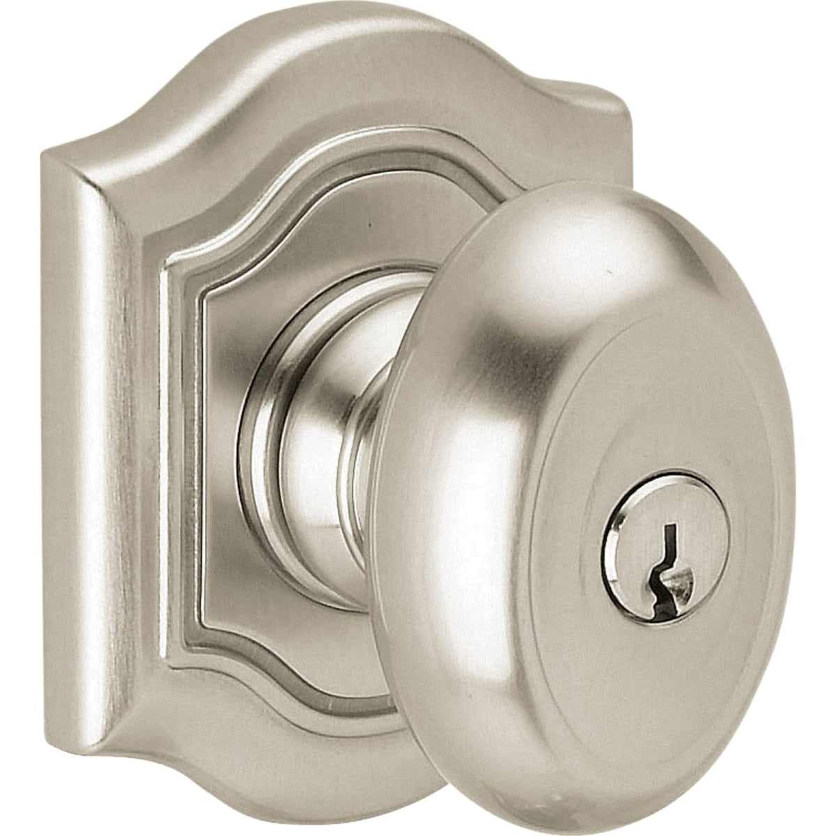 Baldwin Estate 5237 Bethpage Keyed Knob in Lifetime (PVD) Satin Nickel