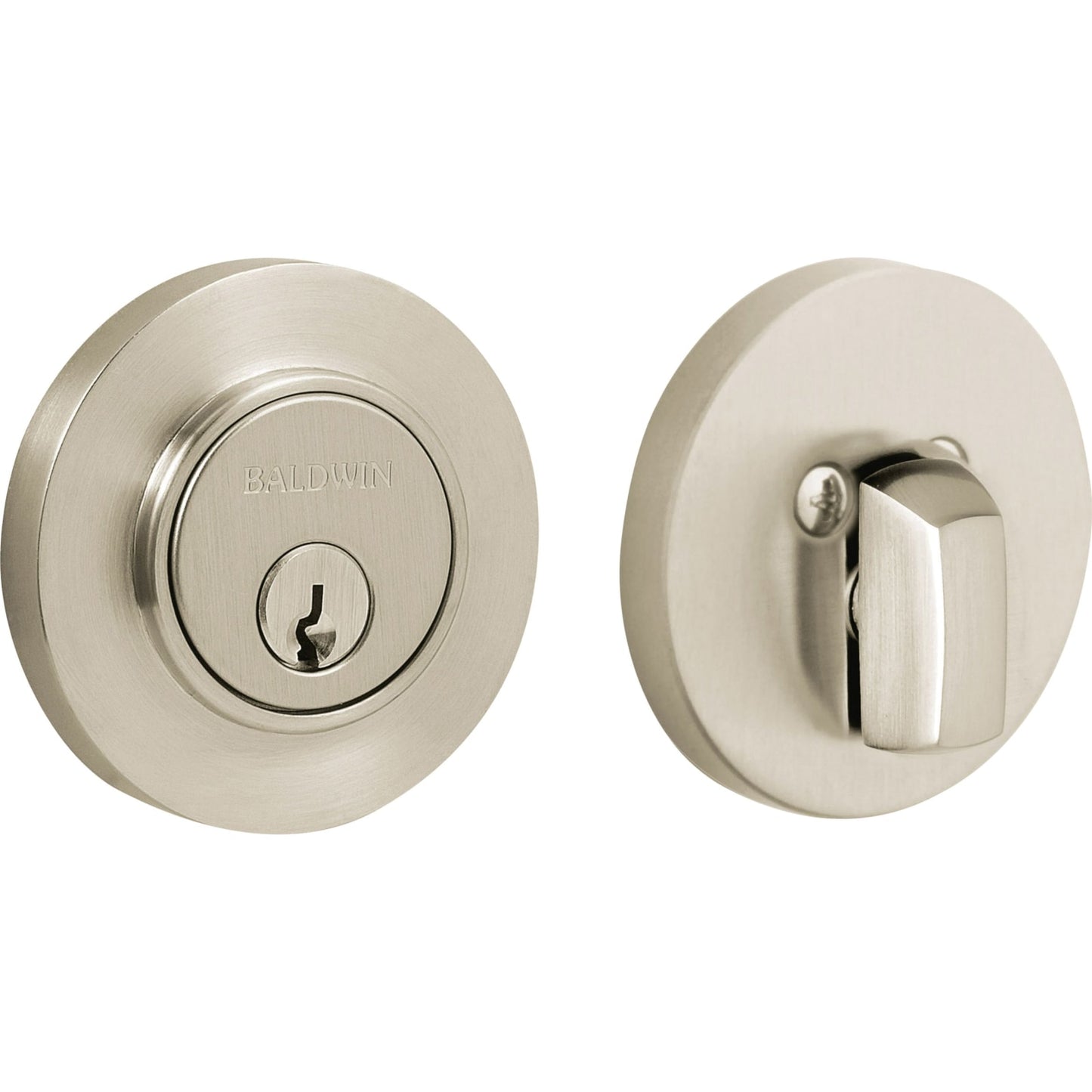 Baldwin Estate 8244 Contemporary Deadbolt, 2-1/8" Bore in Lifetime (PVD) Satin Nickel