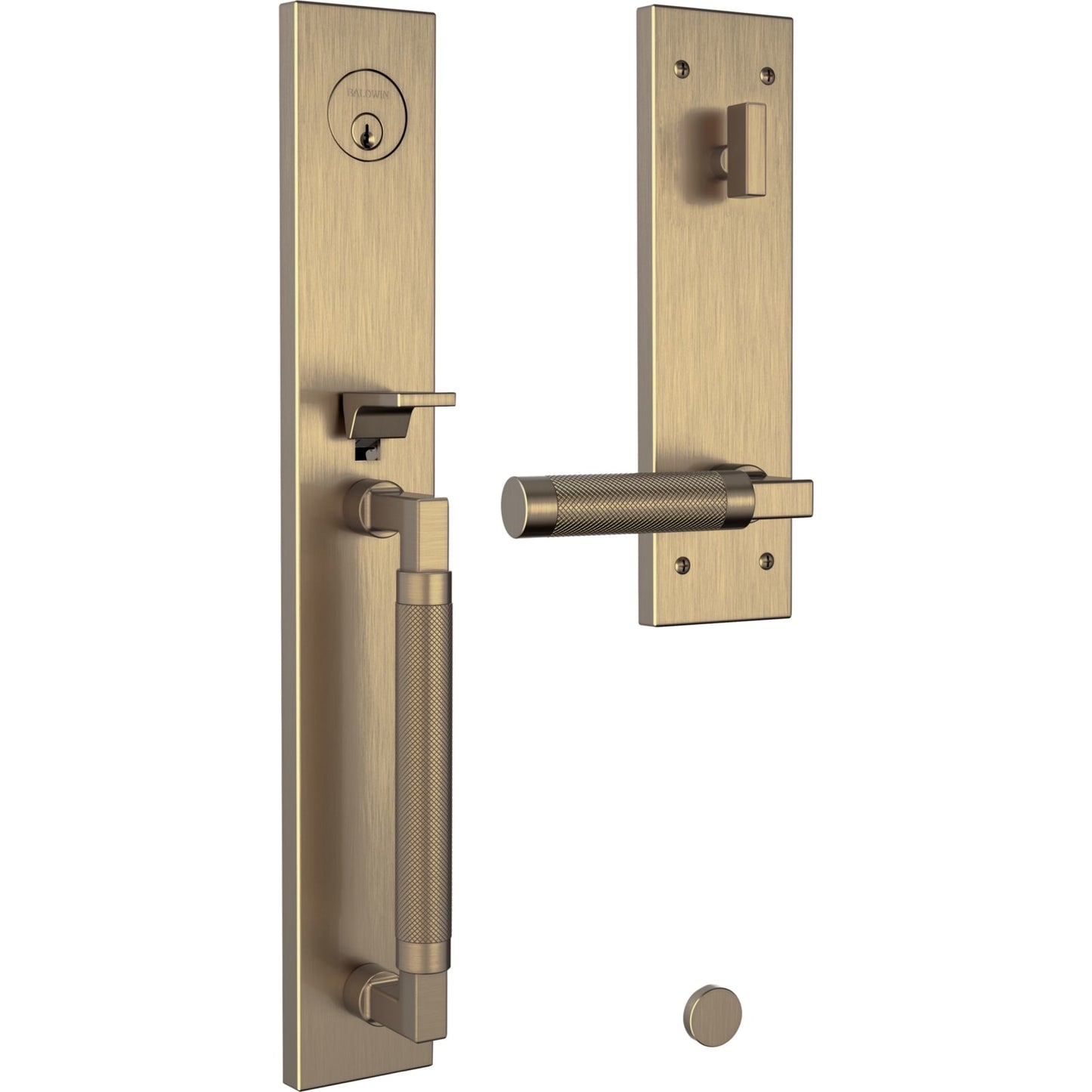 85317 Gramercy Knurled Full Escutcheon Handleset in Satin Brass & Black