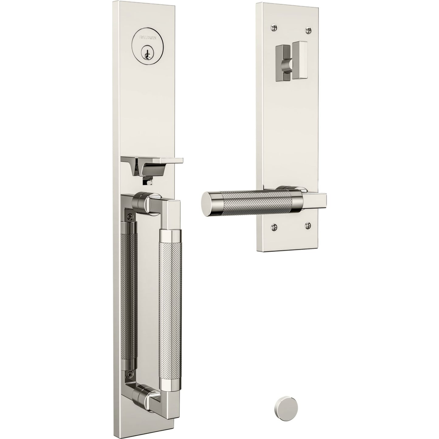 85317 Gramercy Knurled Full Escutcheon Handleset in Lifetime (PVD) Polished Nickel