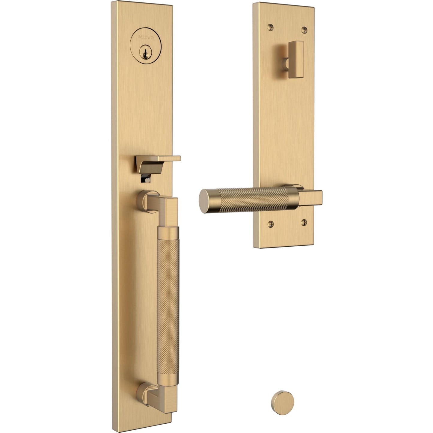 85317 Gramercy Knurled Full Escutcheon Handleset in Satin Brass & Brown
