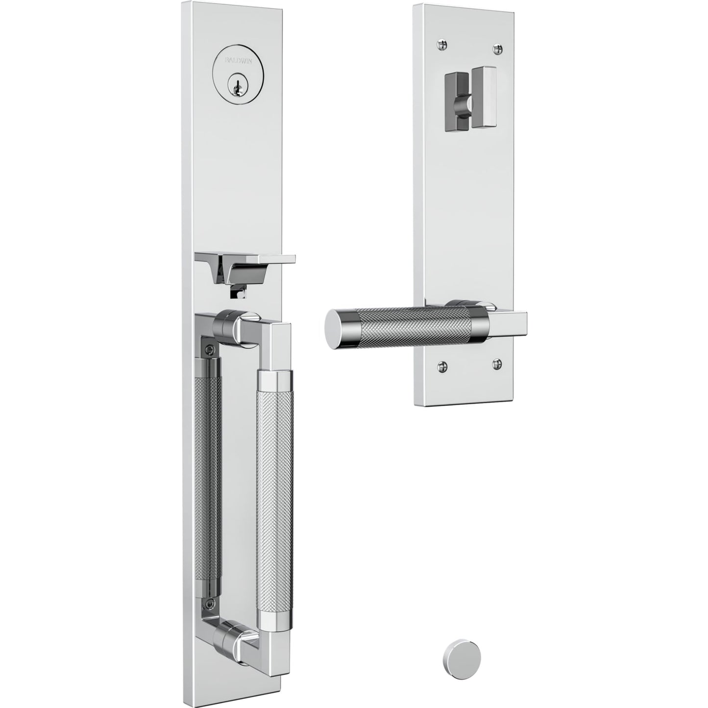 85317 Gramercy Knurled Full Escutcheon Handleset in Polished Chrome