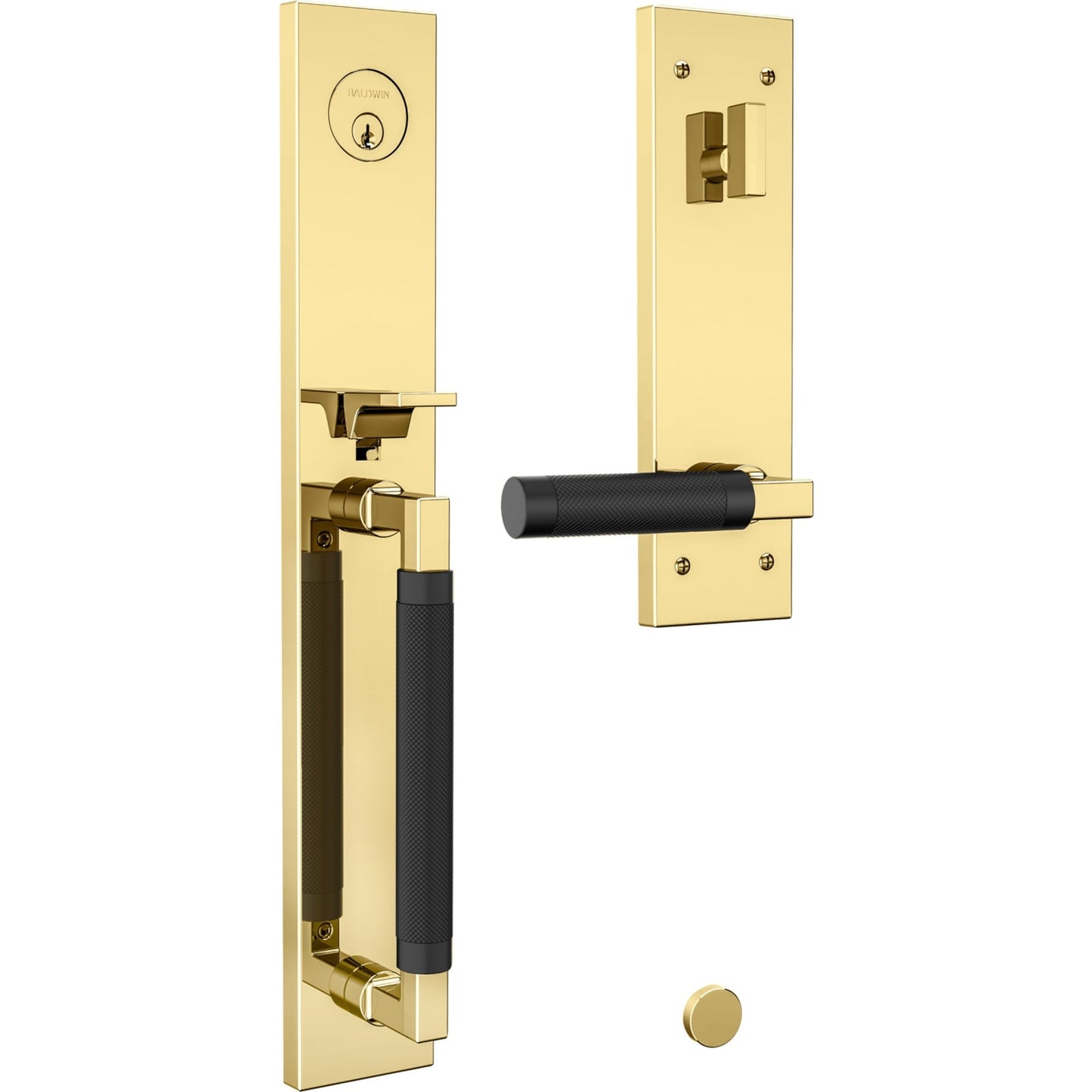 85317 Gramercy Knurled Full Escutcheon Handleset in Non-lacquered Brass Trim / Satin Black Grip