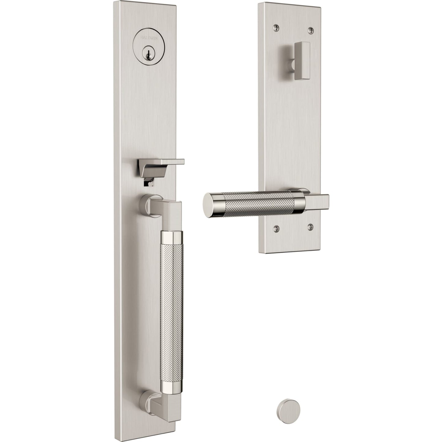 85317 Gramercy Knurled Full Escutcheon Handleset in Satin Nickel Trim / Polished Nickel Grip