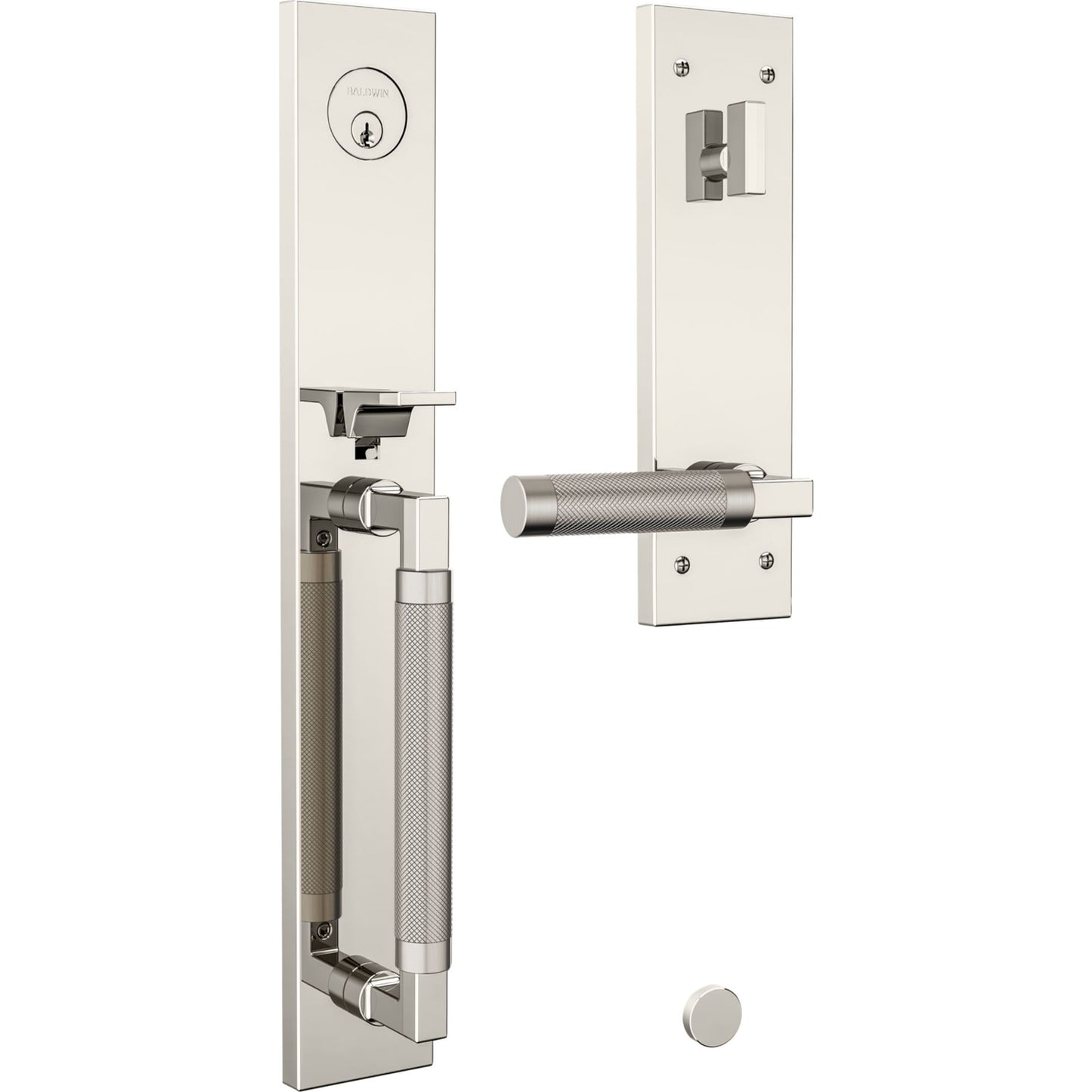 85317 Gramercy Knurled Full Escutcheon Handleset in Polished Nickel Trim / Satin Nickel Grip