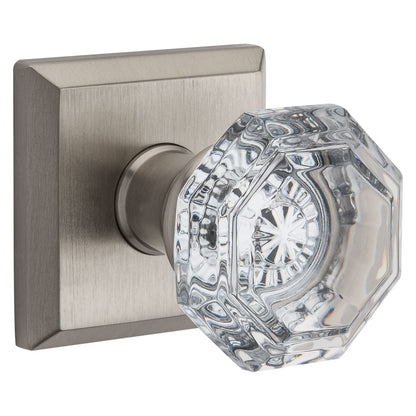 Baldwin Reserve Crystal Knob, Traditional Square Rose, Satin Nickel