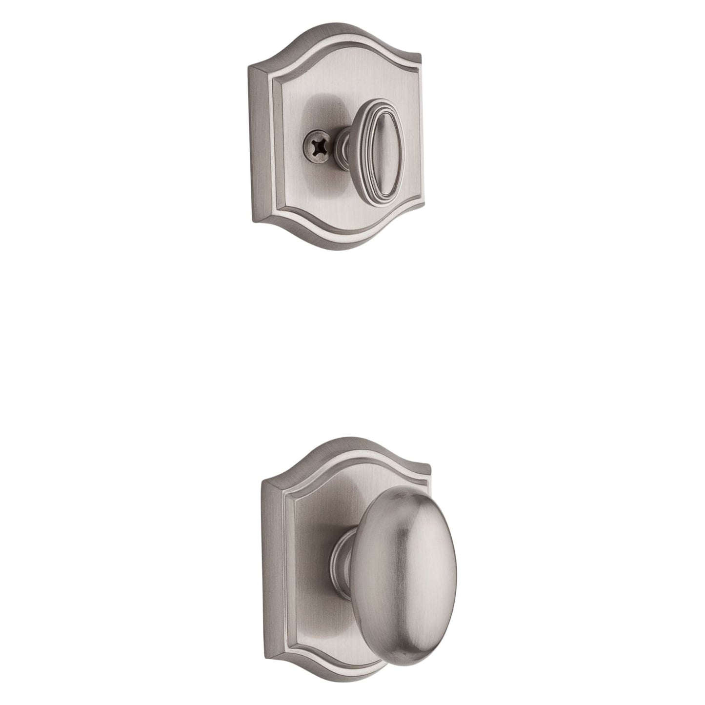 Baldwin Reserve Ellipse Knob, Traditional Arch Rose, Satin Nickel