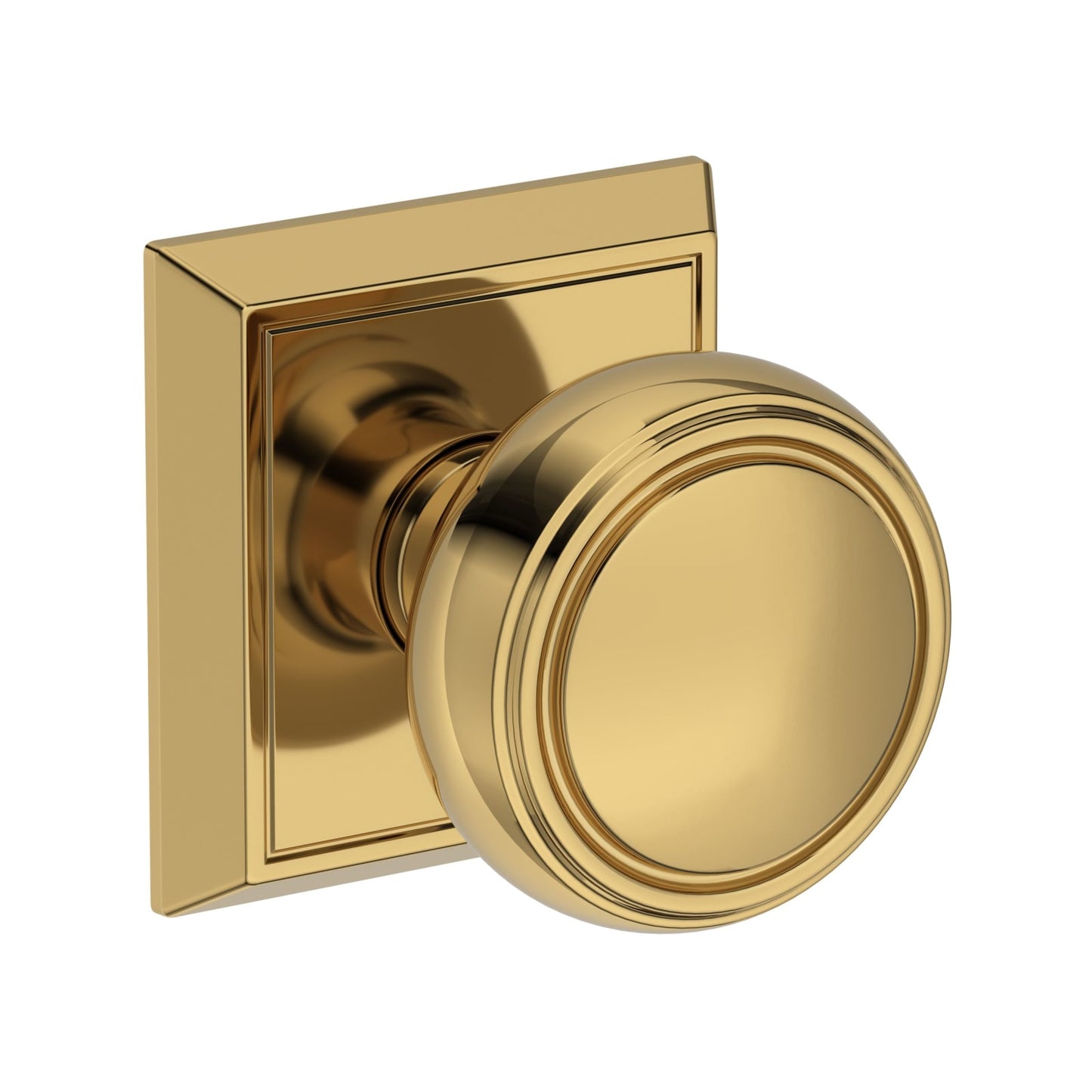 Baldwin Reserve Bremerton Knob, Chamfered Square Rose, Lifetime (PVD) Polished Brass