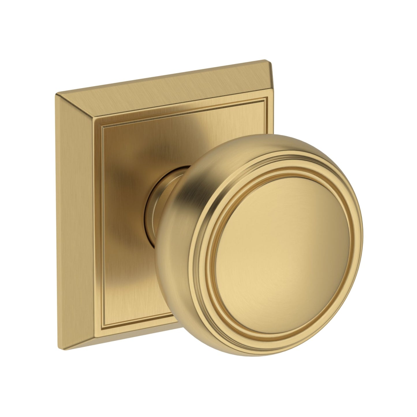 Baldwin Reserve Bremerton Knob, Chamfered Square Rose, Lifetime (PVD) Satin Brass