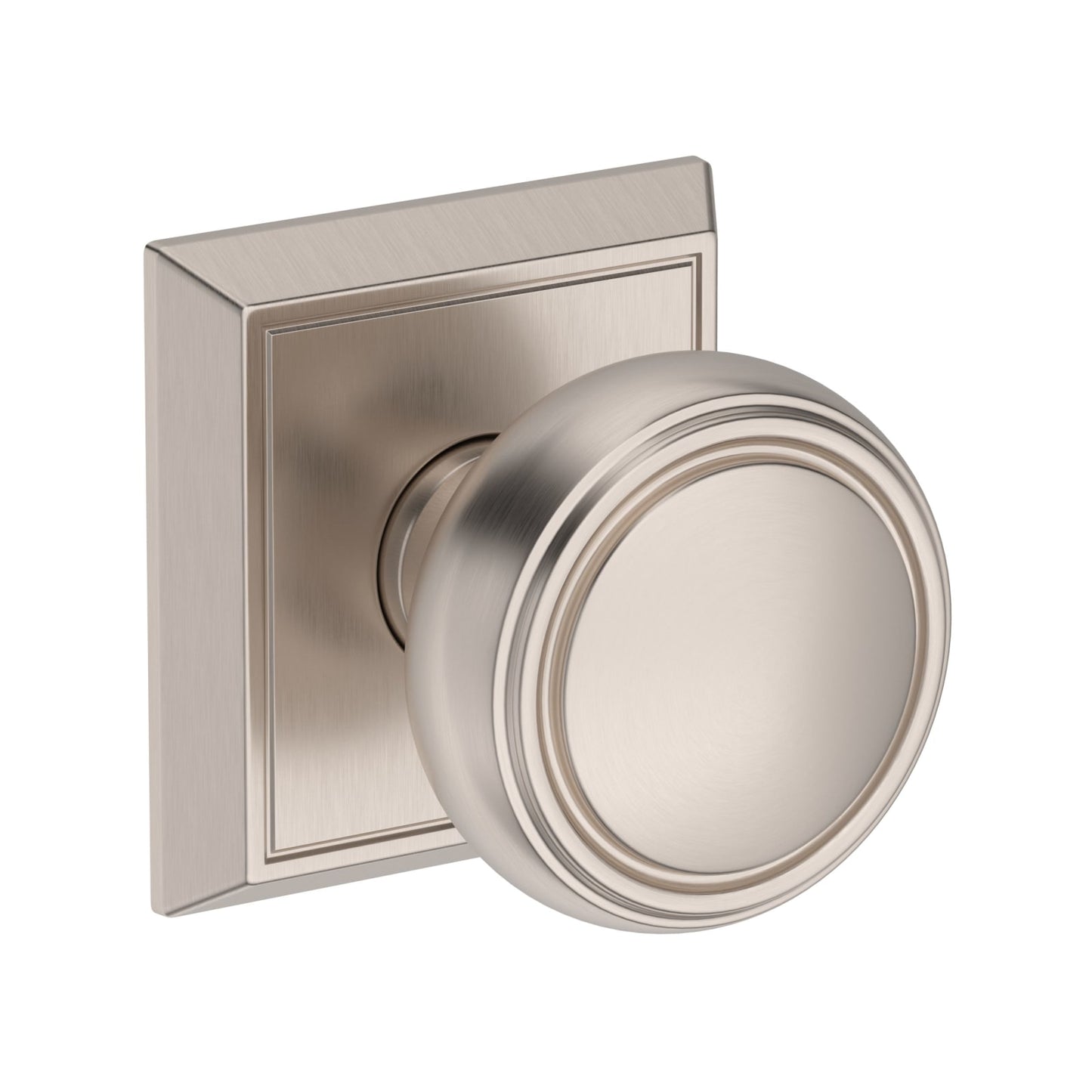 Baldwin Reserve Bremerton Knob, Chamfered Square Rose, Satin Nickel