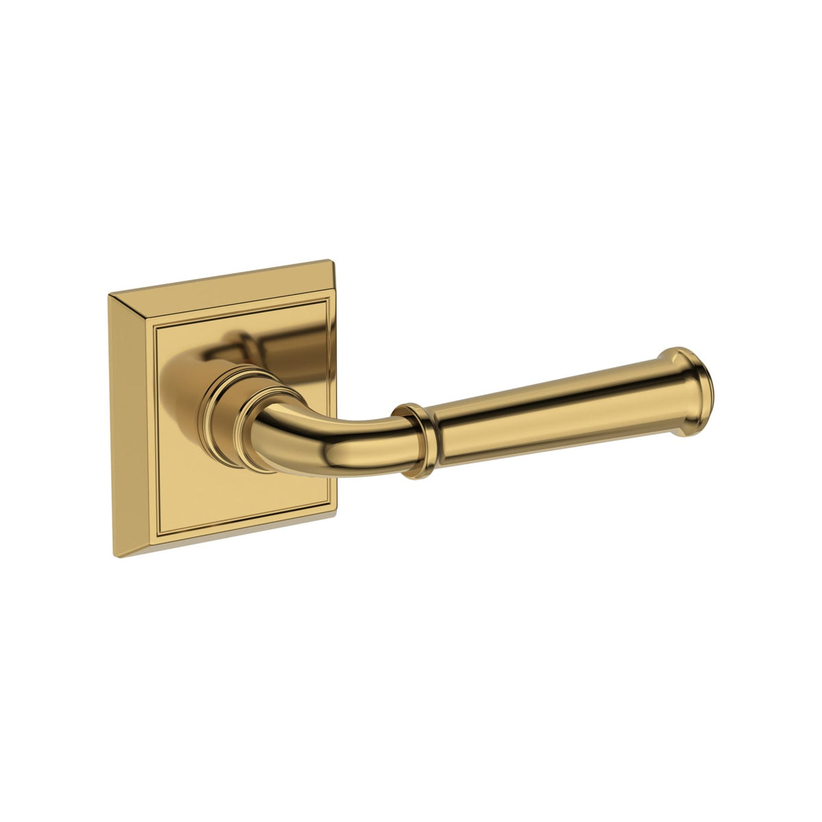 Baldwin Reserve Dunsmoor Lever, Chamfered Square Rose, Lifetime (PVD) Polished Brass