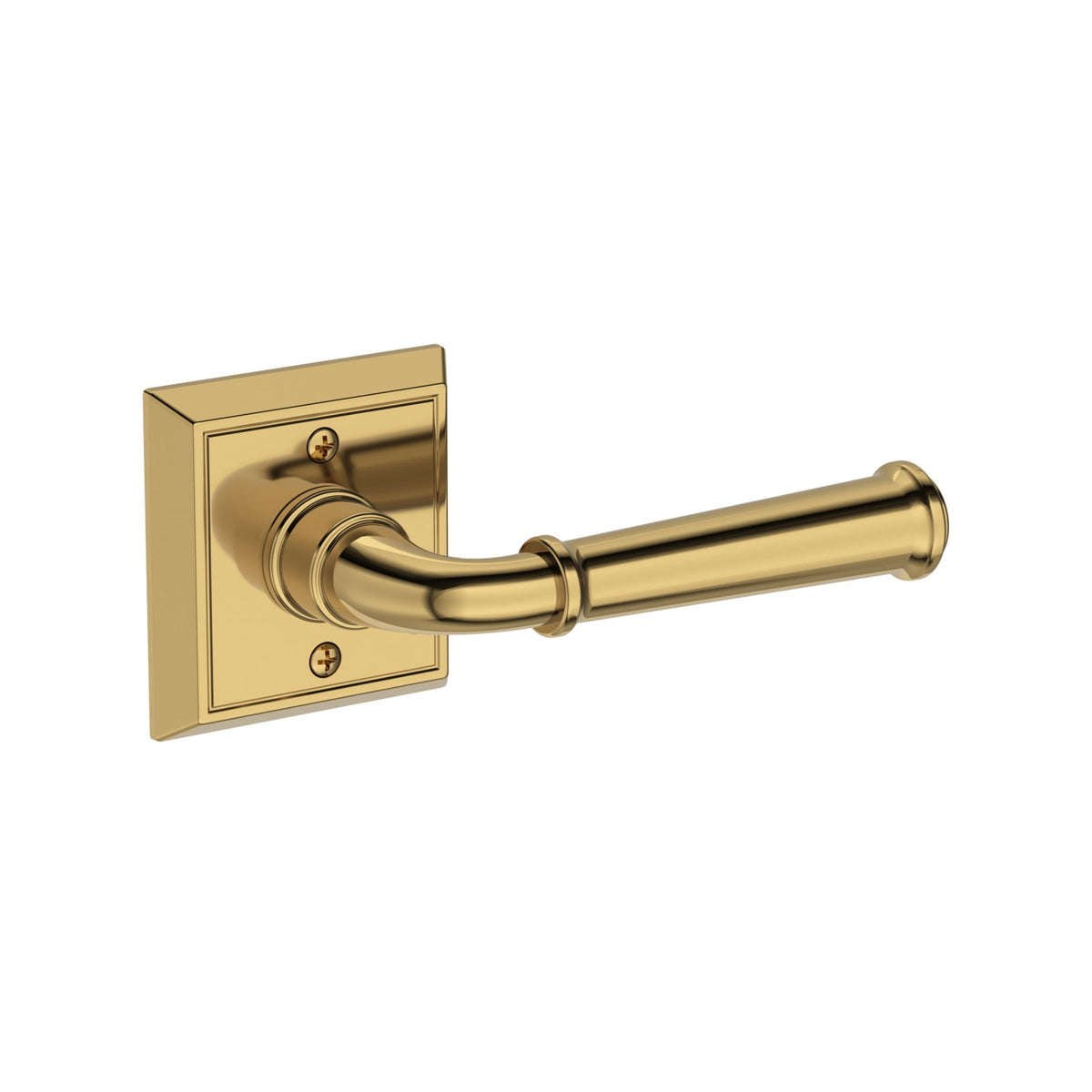 Baldwin Reserve Dunsmoor Lever, Chamfered Square Rose, Lifetime (PVD) Polished Brass