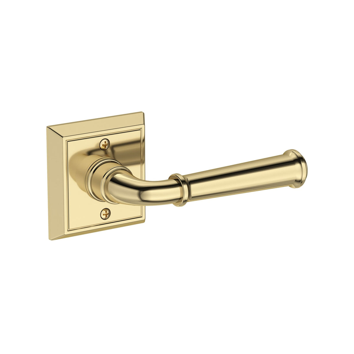 Baldwin Reserve Dunsmoor Lever, Chamfered Square Rose, Non-lacquered Brass