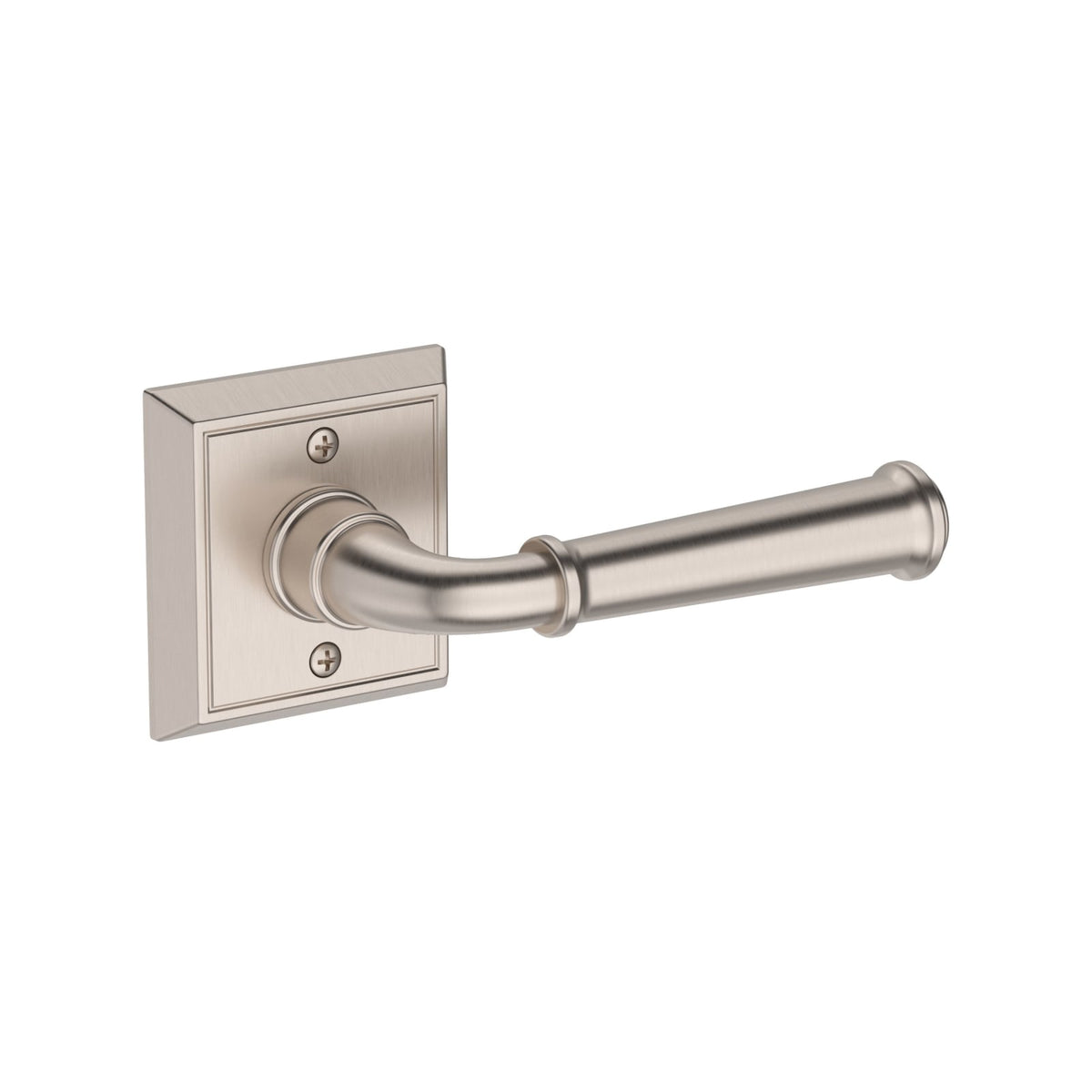 Baldwin Reserve Dunsmoor Lever, Chamfered Square Rose, Satin Nickel