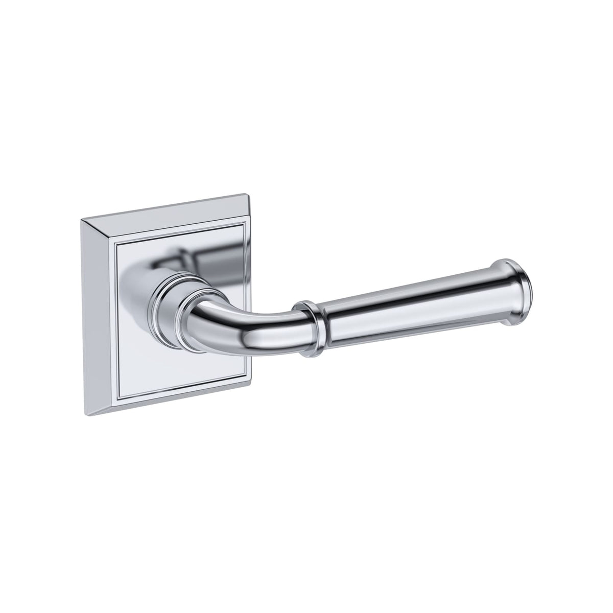 Baldwin Reserve Dunsmoor Lever, Chamfered Square Rose, Polished Chrome