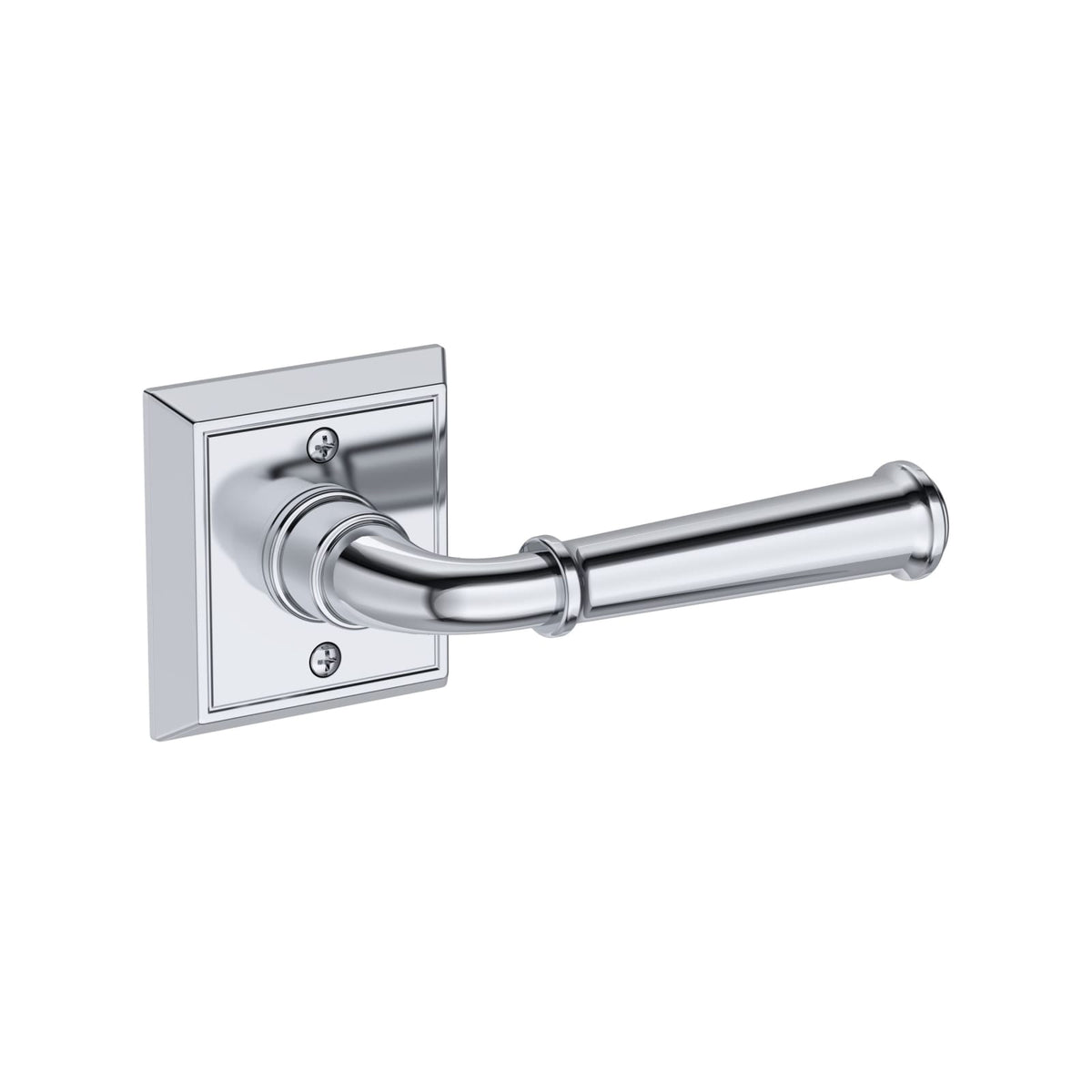 Baldwin Reserve Dunsmoor Lever, Chamfered Square Rose, Polished Chrome