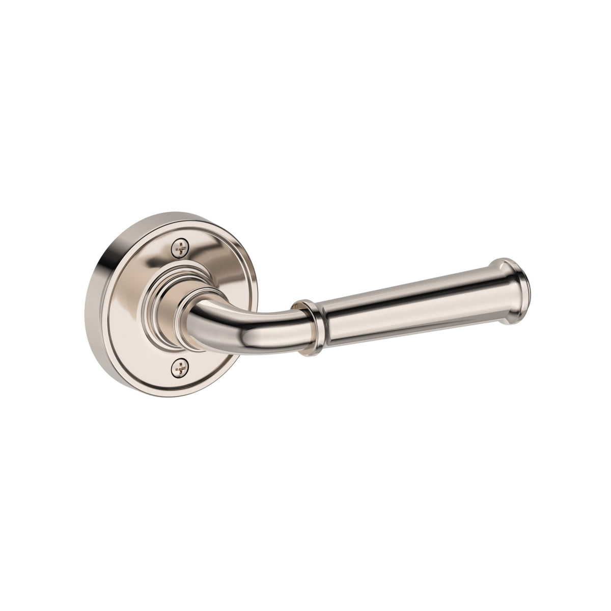 Baldwin Reserve Dunsmoor Lever, Recessed Round Rose, Lifetime (PVD) Polished Nickel