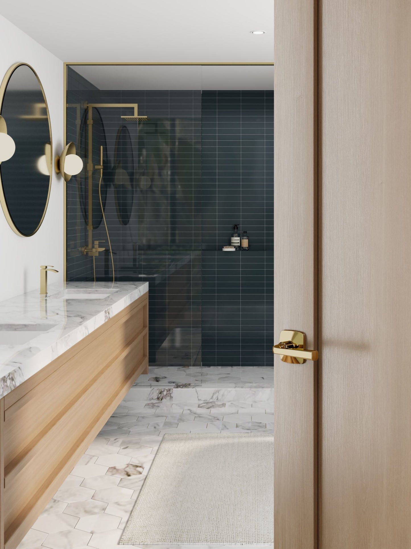 Baldwin Reserve Kingvale Lever, Soft Square Rose, Non-lacquered Brass