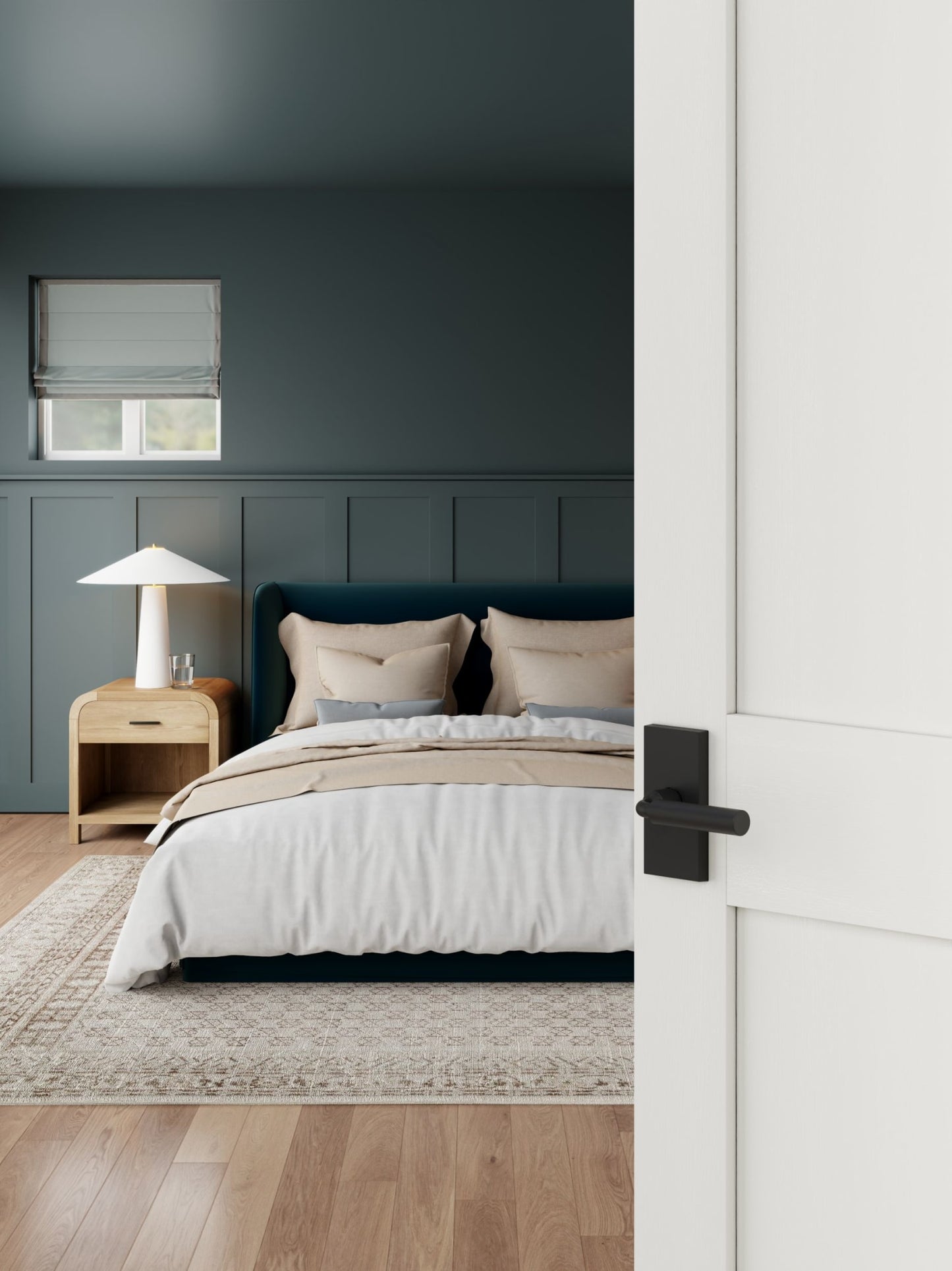 Baldwin Reserve La Conner Lever, Contemporary 5" Rose, Satin Black