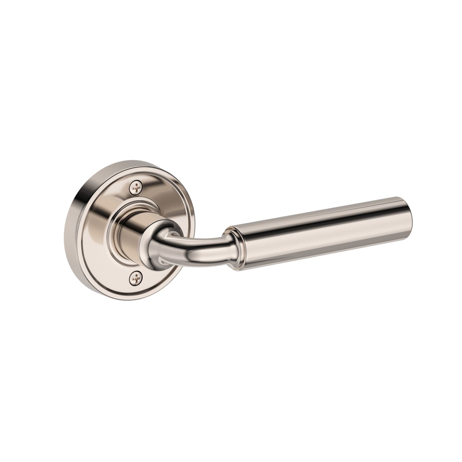 Baldwin Reserve La Conner Lever, Recessed Round Rose, Lifetime (PVD) Polished Nickel