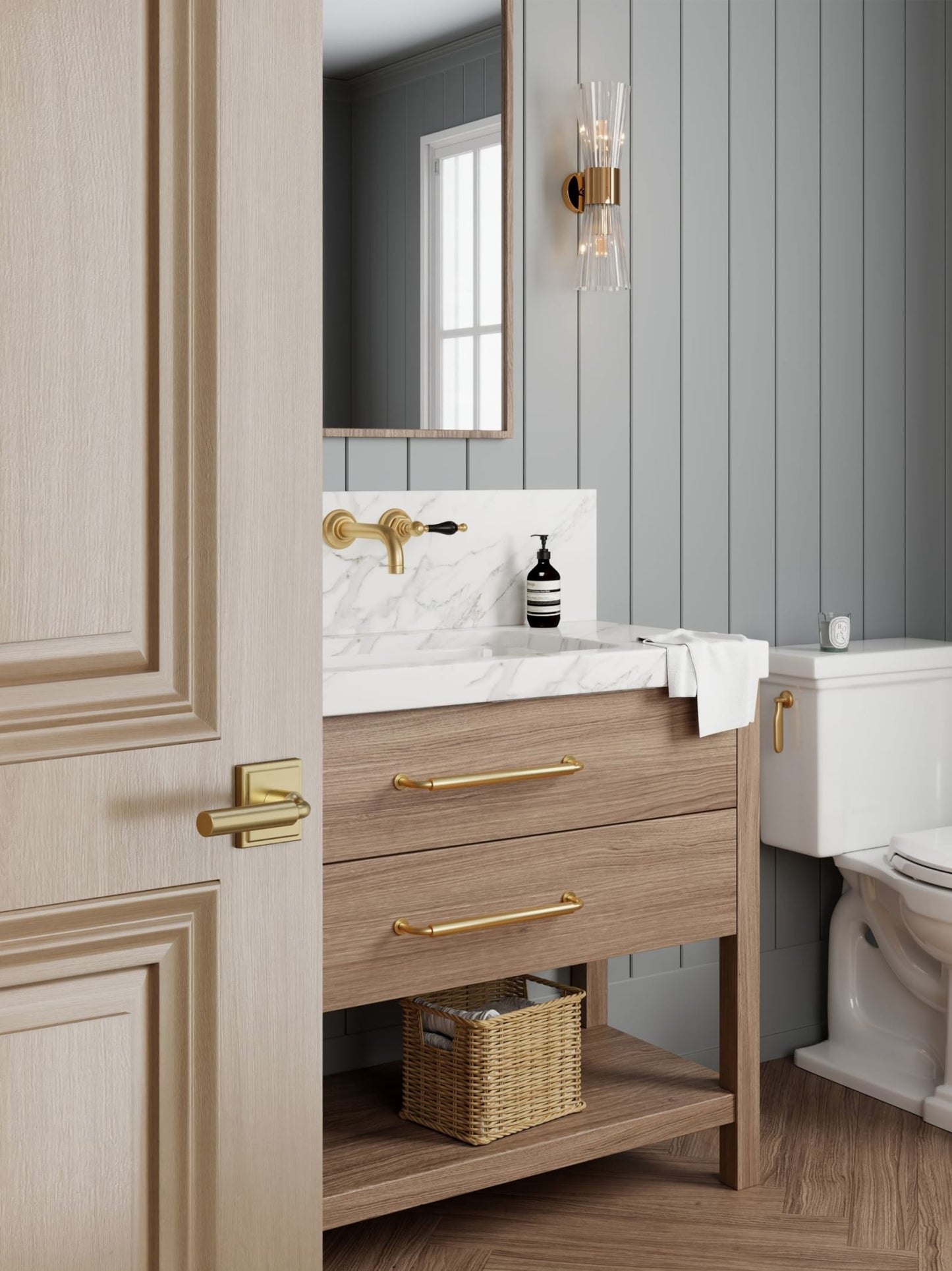 Baldwin Reserve La Conner Lever, Stepped Square Rose, Lifetime (PVD) Satin Brass